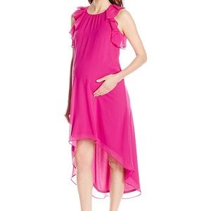 Maternity Ruffle Chiffon Dress, Magenta